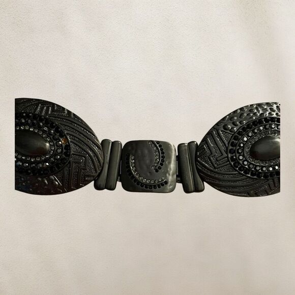Chico’s Gun Metal Black & Silver Rhinestone Link Belt One Size - Picture 5 of 10